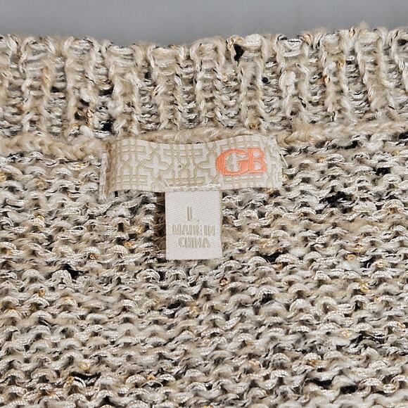 GB Gianni Bini Cropped Tan/Cream/Black With Gold Sequins V-Neck Sweater Size L - Picture 4 of 8